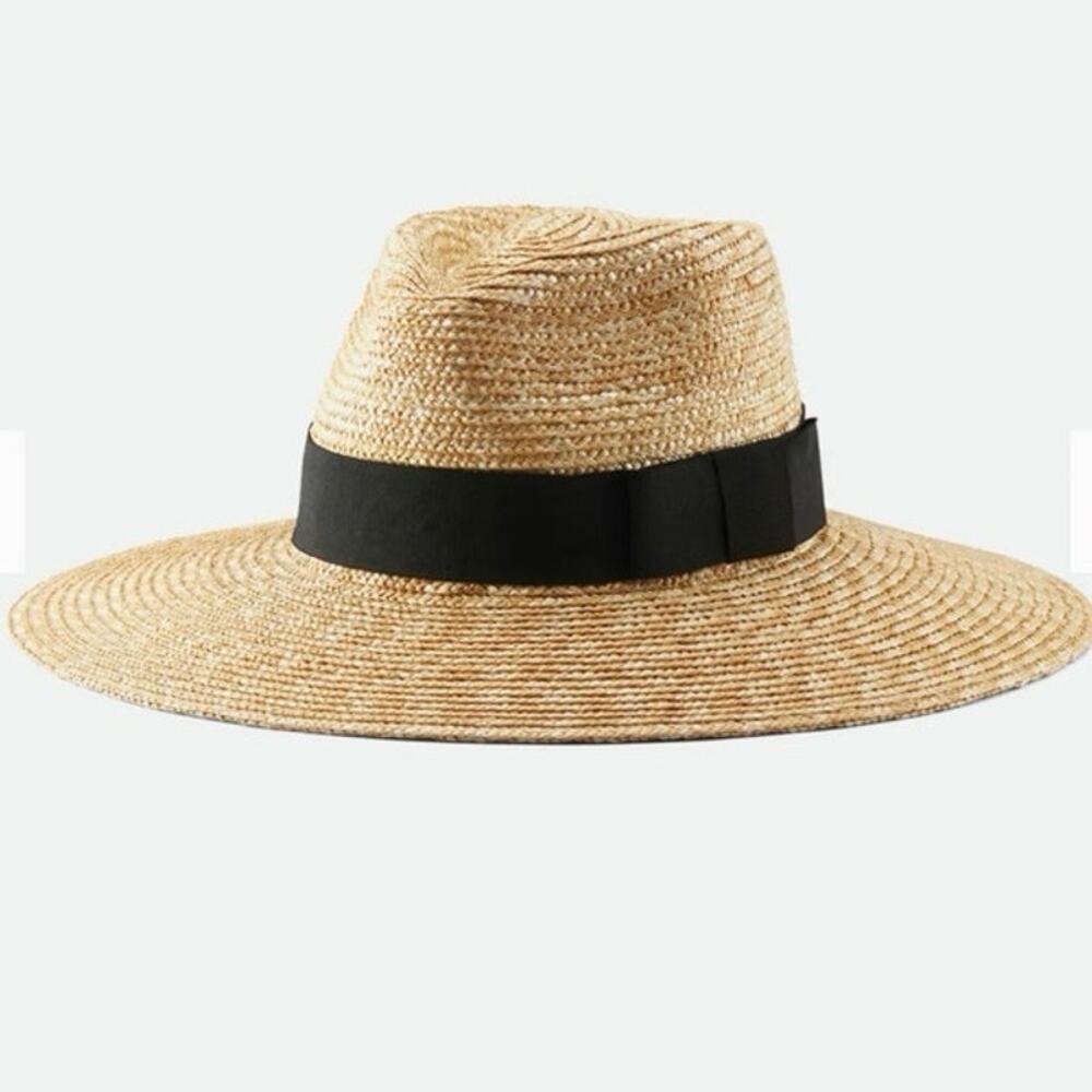 BRIXTON Joanna Wheat Straw  Hat Black Ribbon Size Medium